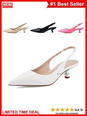 Kitten Heel Slingback Pumps Closed Pointed Toe Synthetic Leather